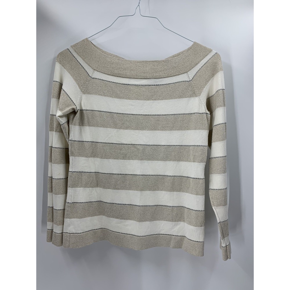 WHITE HOUSE BLACK MARKET Women's M Metallic Stripe Keyhole Twist Sweater Sz M